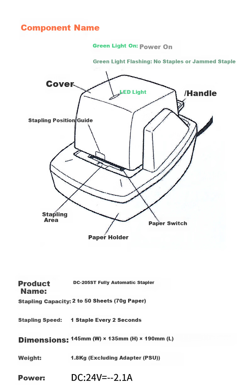 DOCON DC-207ST/207DT Stapler Refill Box, Flat Staple Automatic Light-Sensing Intelligent Electric Stapler Straight-Line Staples 6