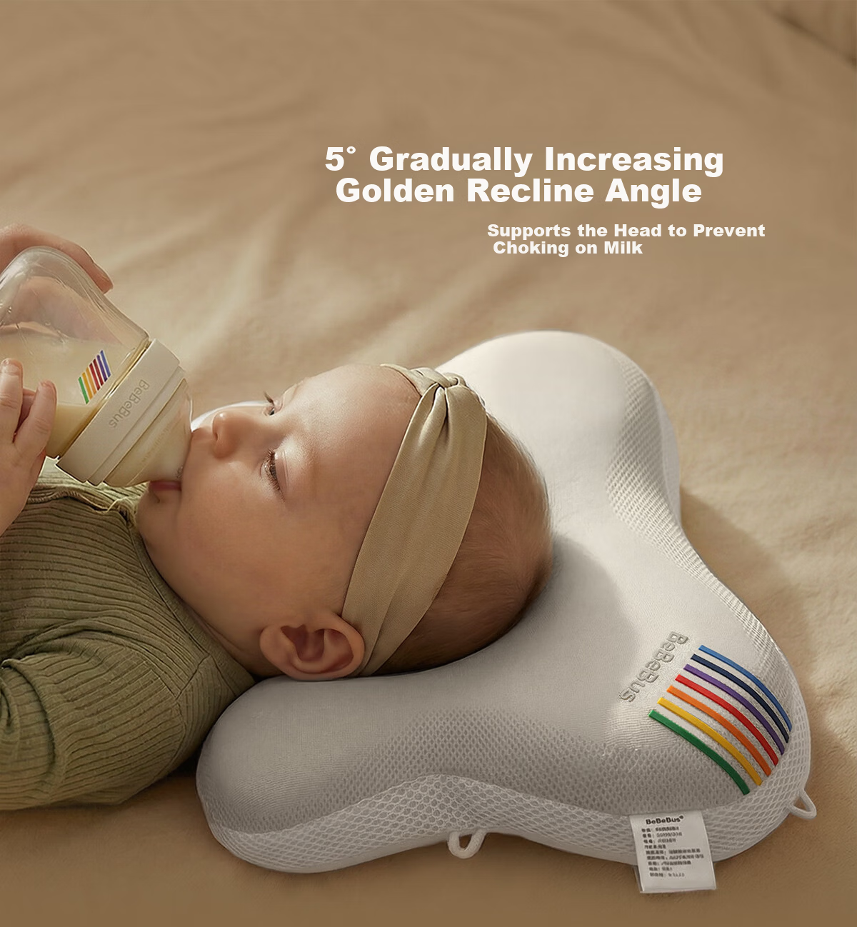 Bebebus Butterfly Baby Shaping Pillow for Round Head Sleep 0-6-12 Months Newborn Head Correction Neck Support Baby Pillow White 25