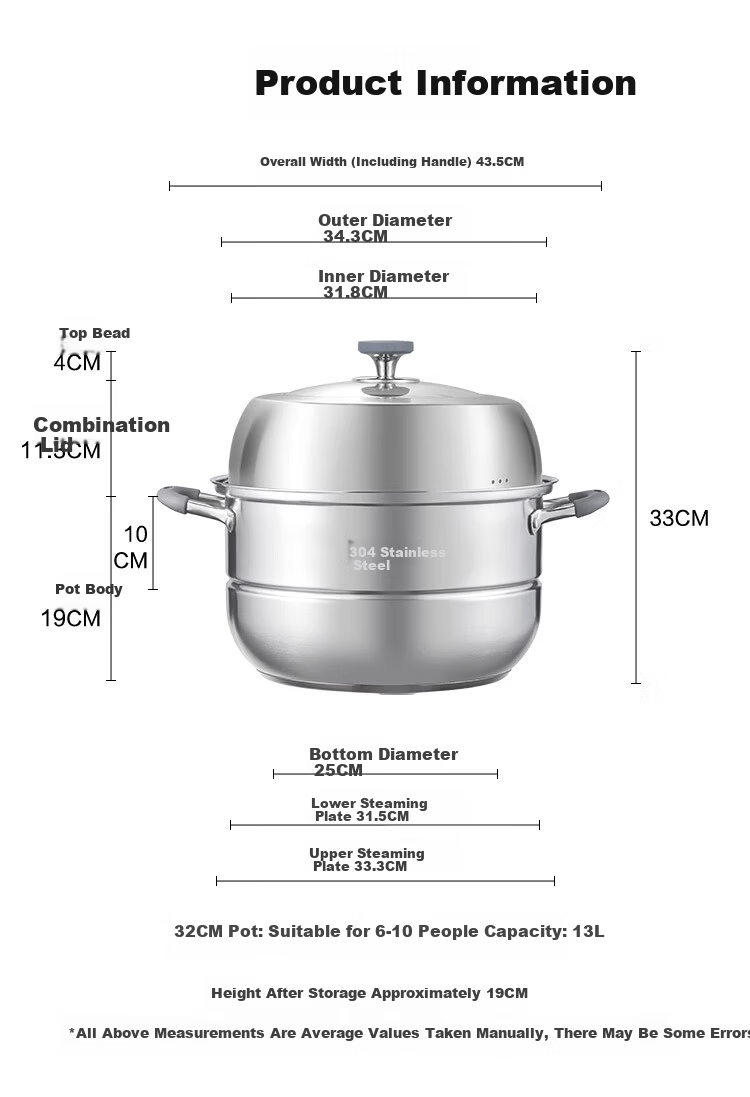 JD Jingzao Steamer Large Capacity 304 Stainless Steel Thickened Double-Layer 32cm Soup Pot for Gas Stove Home Use 3