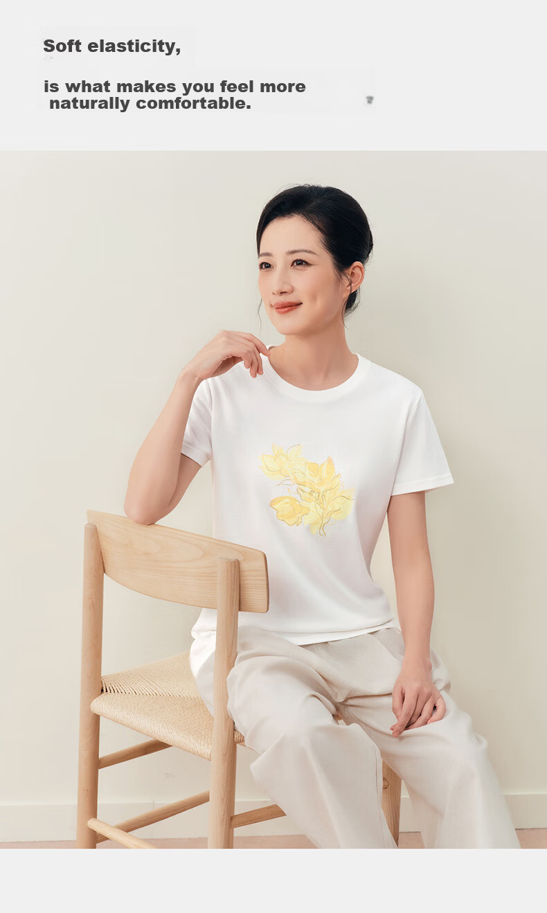 Threegun Women's Short Sleeve T-Shirt [Stretch Breathable Cotton] 2026 New Ribbed Crew Neck Casual Top 9