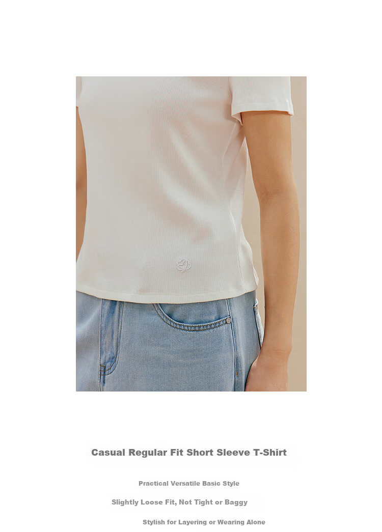 INMAN Casual Fitted Crew Neck Short Sleeve T-Shirt 26 Summer Women's New Solid Color Inner Top White M 3
