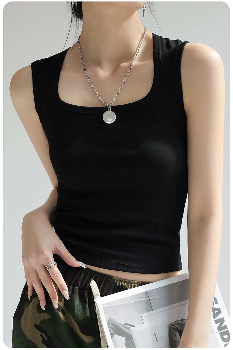 Miiow Women's Pure Cotton Camisole Vest 2026 New Summer Outerwear Side Coverage Racerback Wide Strap Square Neck Basic Top 17