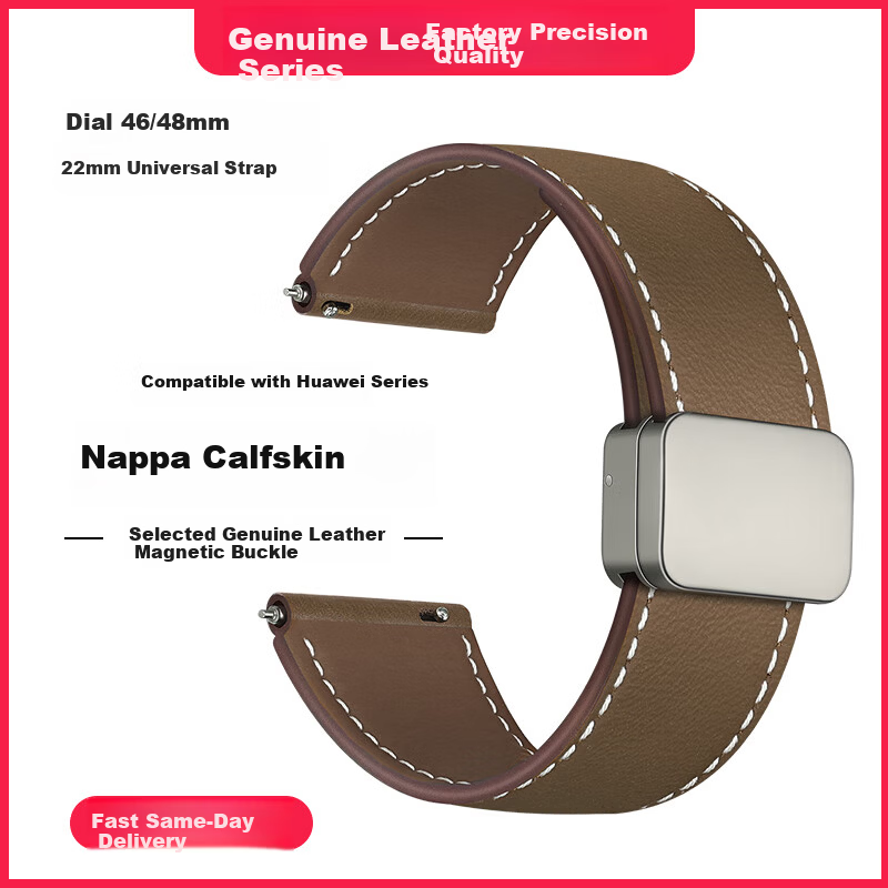 IM-CHEN Napa Calf Leather Watch Strap for Huawei GT6/Watch5/GT5/4/3/2/Pro/Oppo Watch4 Pro 22MM Brown
