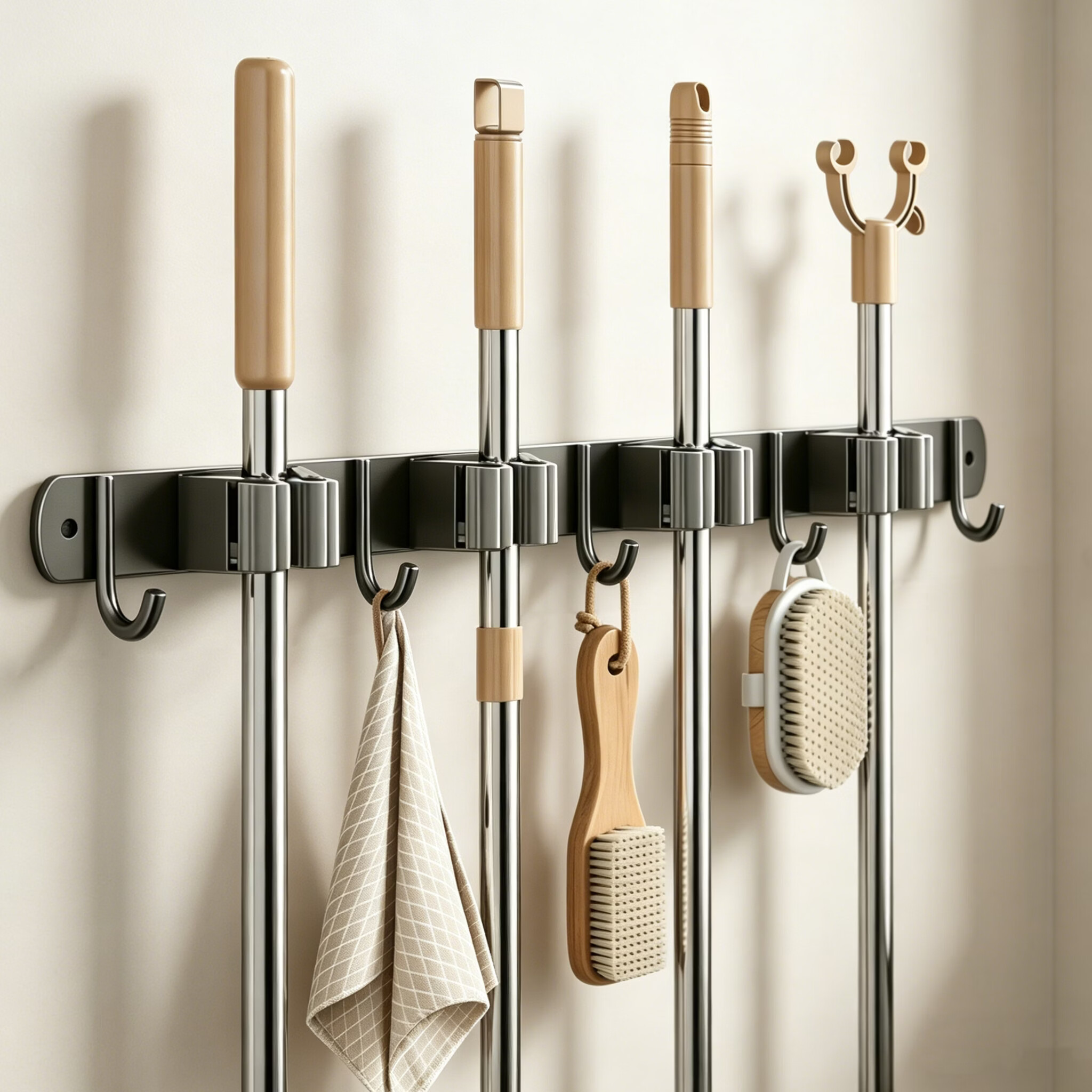 Xinpai 304 Stainless Steel Mop Hook Rack Bathroom No-Drill Mop Holder Balcony Mop Clip