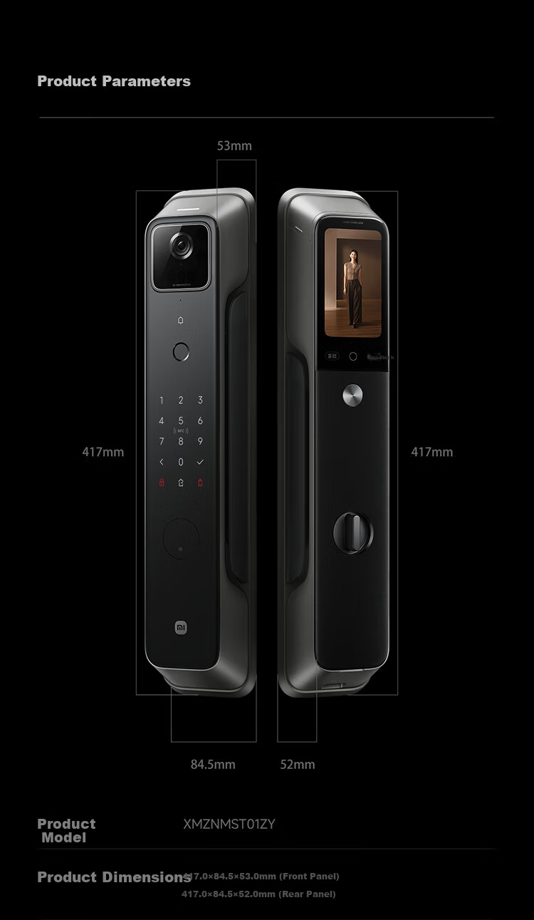Xiaomi Smart Door Lock 4 Pro Palm Vein Face Recognition Cat Eye Large Screen Smart Electronic Password Anti-theft Lock 16