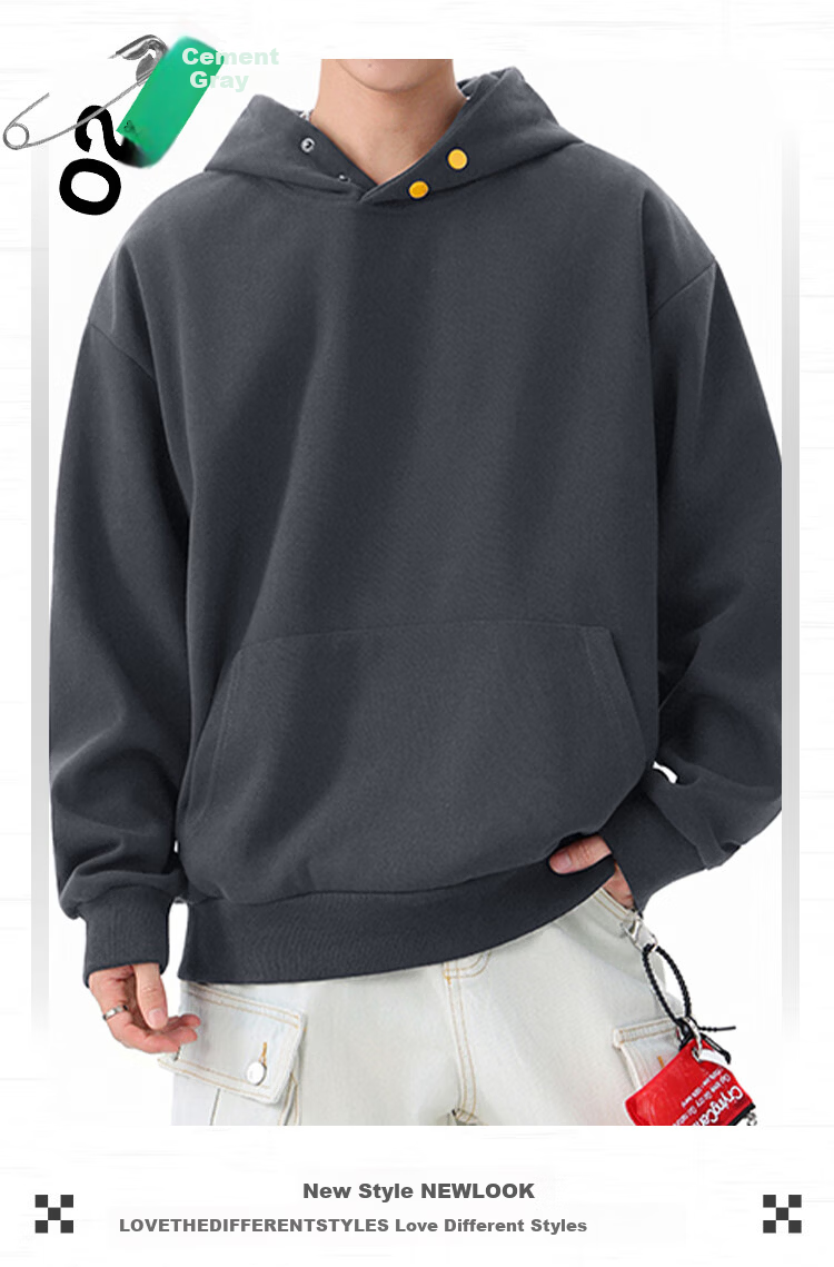 IZEXX American Style Button Hoodie Men Heavyweight Loose Solid Color High Street Sweatshirt Jacket ZQ20 White Flower Gray L 10