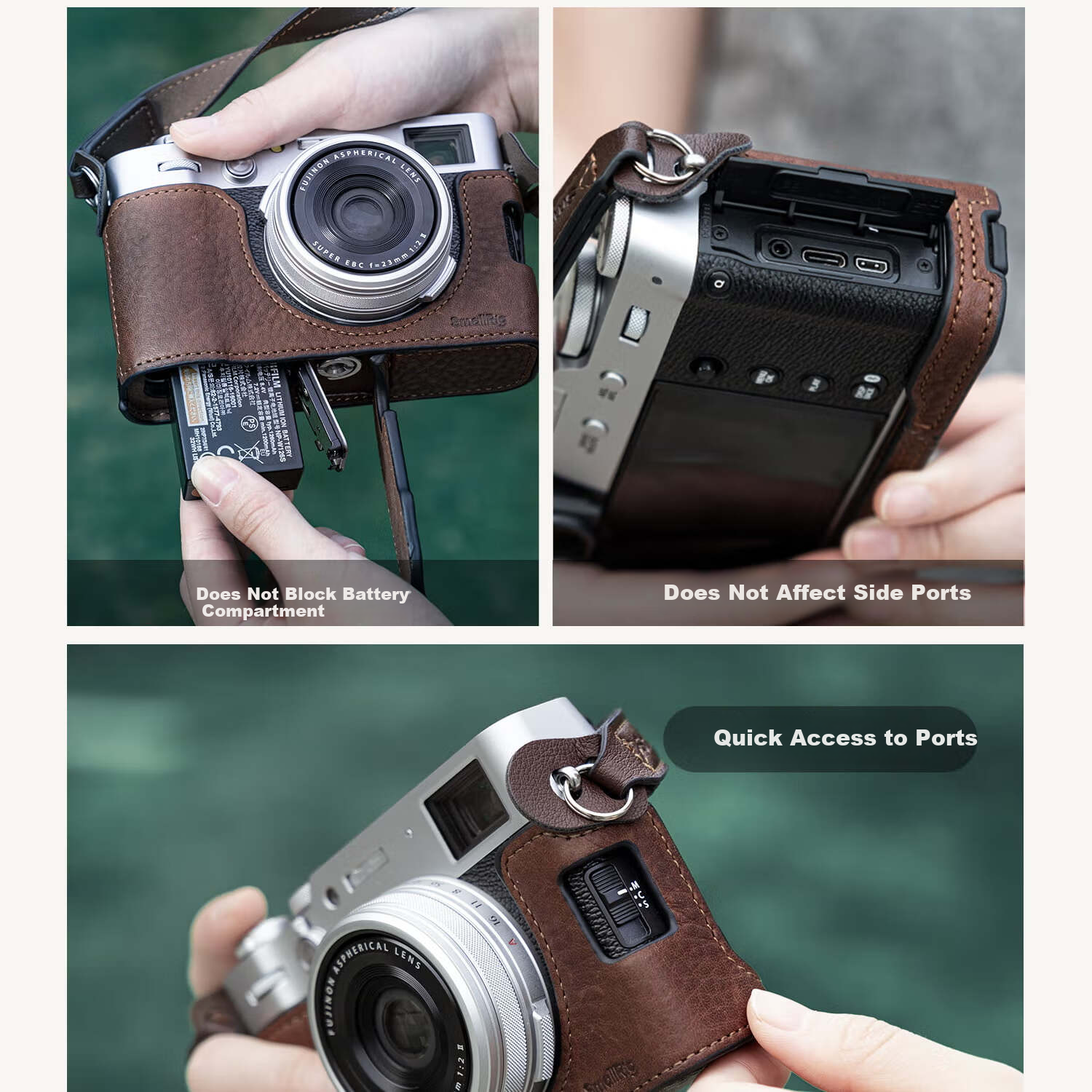 SmallRig 4709 Leather Camera Case for Fuji X-T50 Mirrorless Camera, Vintage Artistic Photography Travel Shooting Base, Half-Cover Leather Shell Strap Protective Cover 19