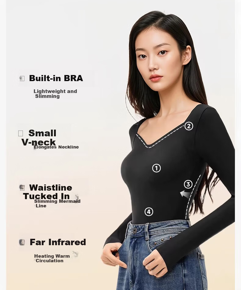 Herbal Original Padded Thermal Underwear for Women Autumn Shirt Camellia Oil Hyaluronic Acid Skin Care Base Layer Heating Top 3