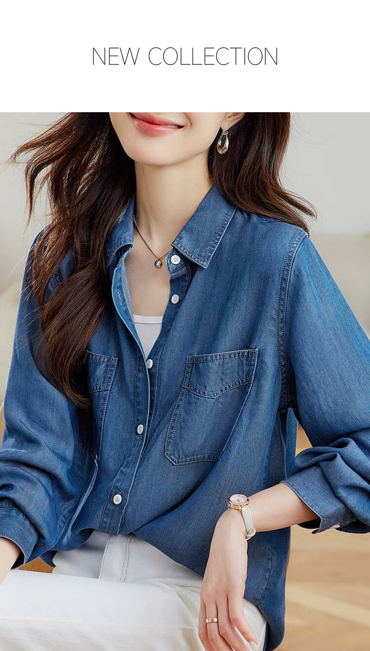 Demana [100 Lyocell] Spring Vintage Casual Lapel Shirt Commuter Loose Long Sleeve Blouse for Women 1