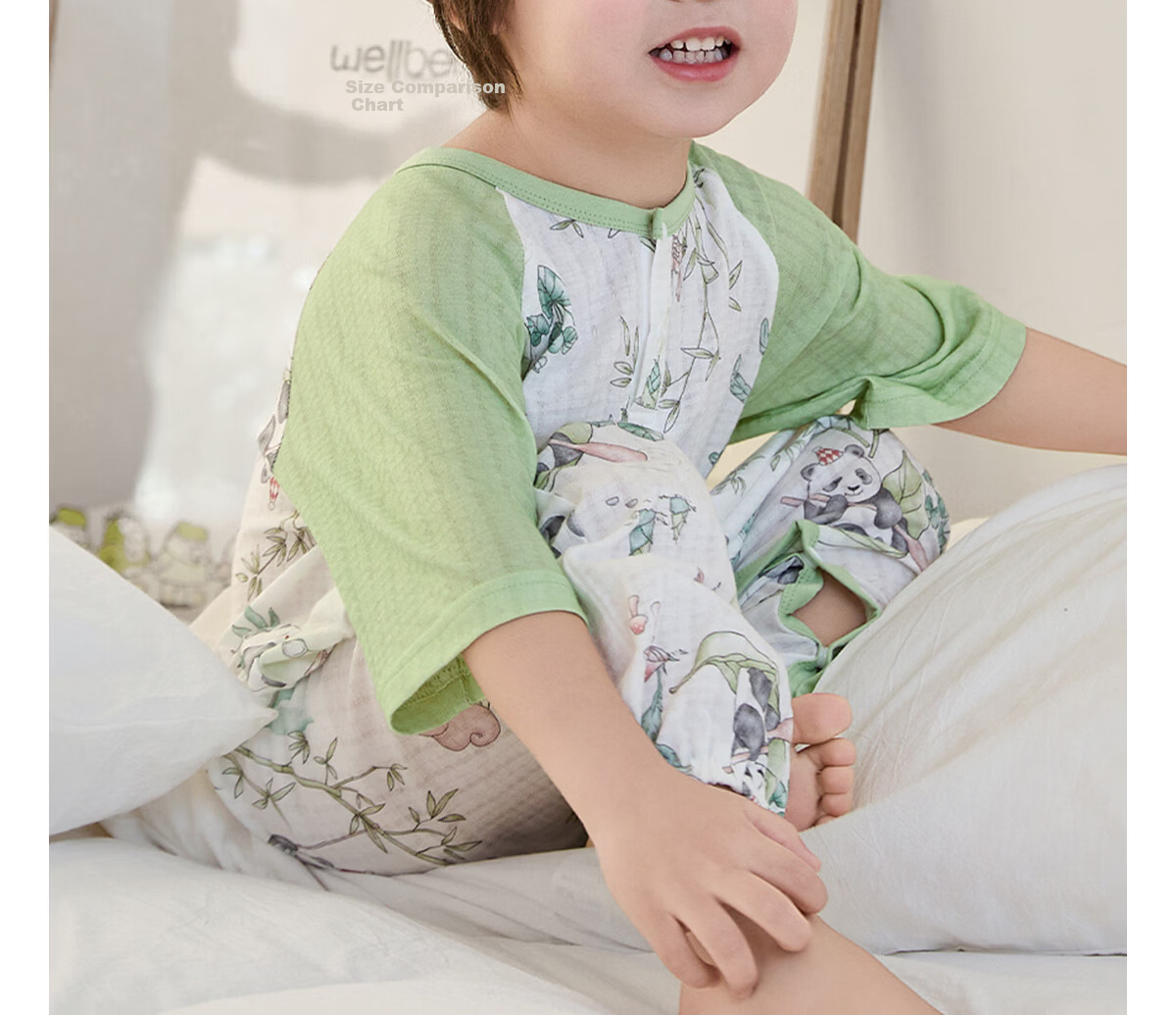 Weierberu Unisex Kids Spring Summer Striped Sweat Fabric Three-Quarter Sleeve Homewear Two-Piece Set Infant Baby Bread Little Lamb Size 90 6