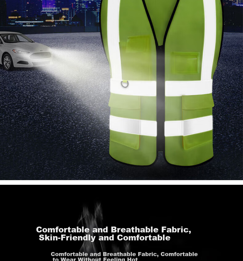 BAIGE Reflective Vest Durable Thickened Traffic Construction Sanitation Vest Fluorescent Multi-pocket Zipper Orange CW365757 5