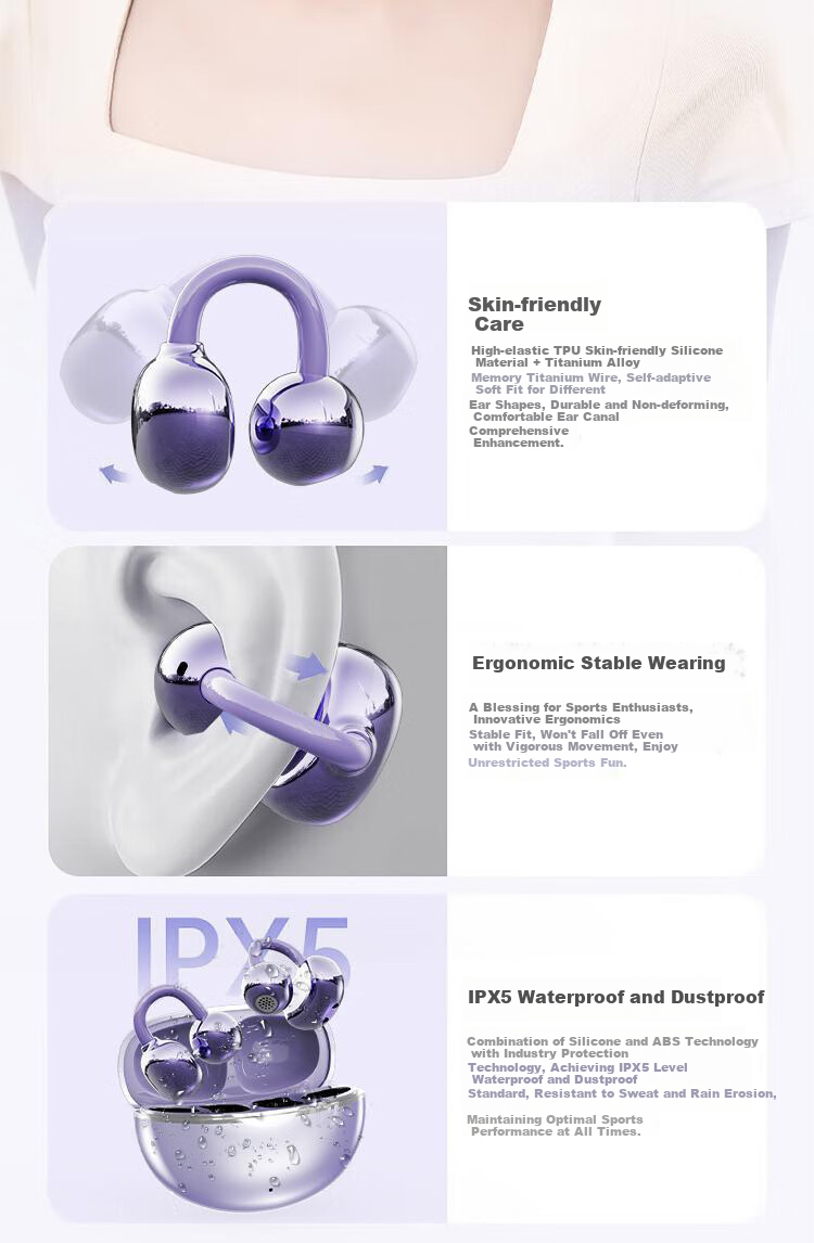 KOVL [2026 Latest Model | Berlin Voice] Bluetooth Headphones, Ear Clip-Style Bone Conduction Concept, Open Wireless Non-In Sports Running Gaming AI Noise Reduction for Men And Wome 9