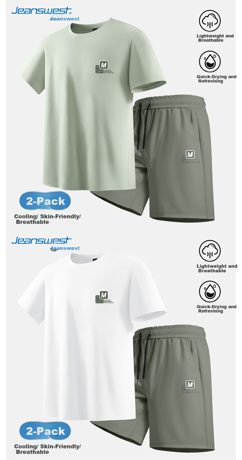 Jeanswest JEANSWEST Ice Silk Sports Set Men 2025 New Quick-Dry Breathable Men's T-Shirt Trendy Brand Short Sleeve Shorts 9