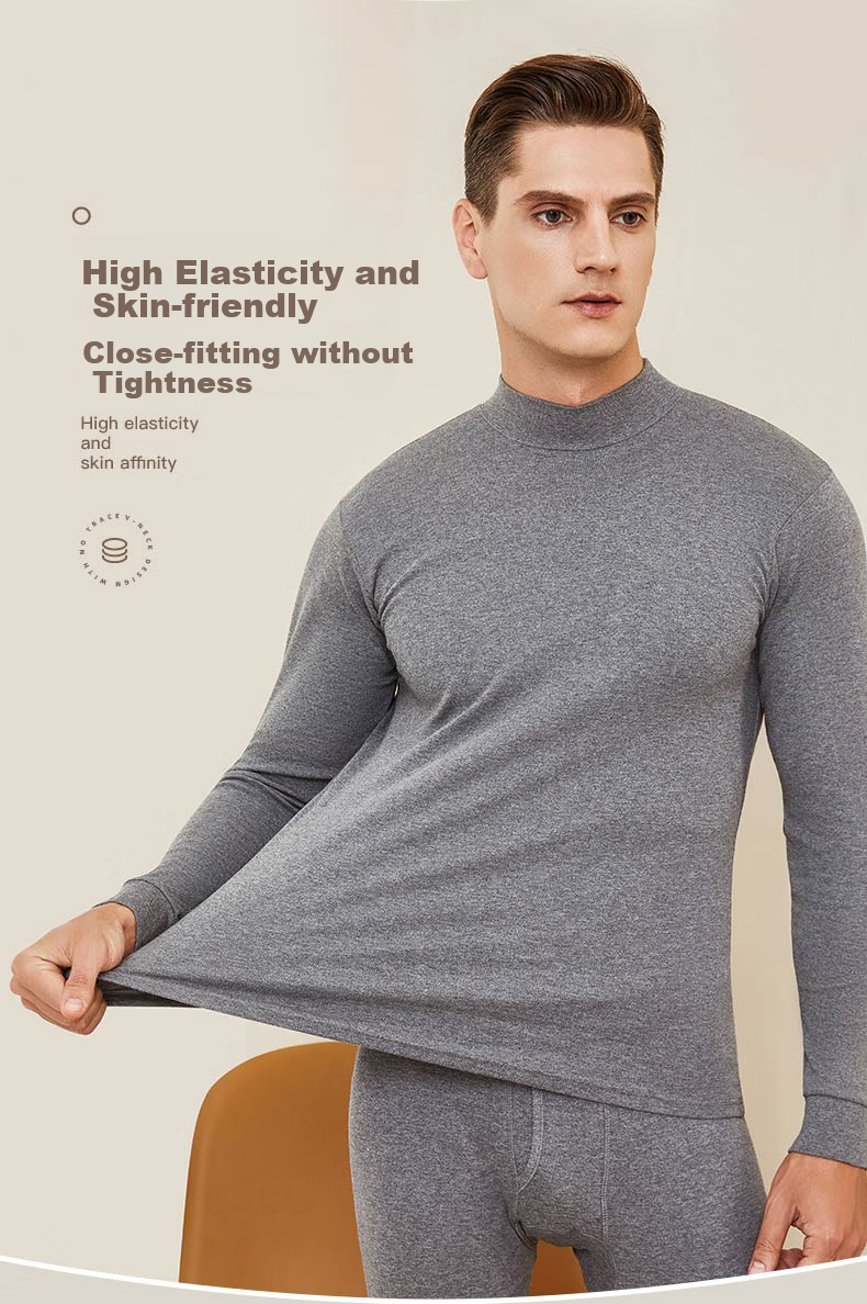 LangSha Men's Autumn Cotton Mid-Neck Windproof Top Thin Pure Cotton Thermal Underwear Invisible Base Layer 10