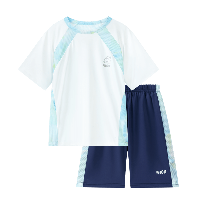 Disney Boys Quick-Dry Set 2026 Summer Sun Protection Ice Silk Mesh Short Sleeve T-Shirt and Shorts Two-Piece Set White 120
