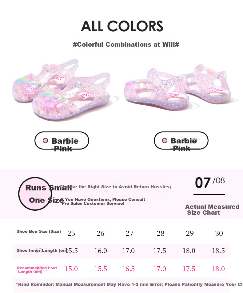Barbie Girls' Summer Jelly Princess Outdoor Closed-Toe Sandals DA7231 Pink Size 25 7