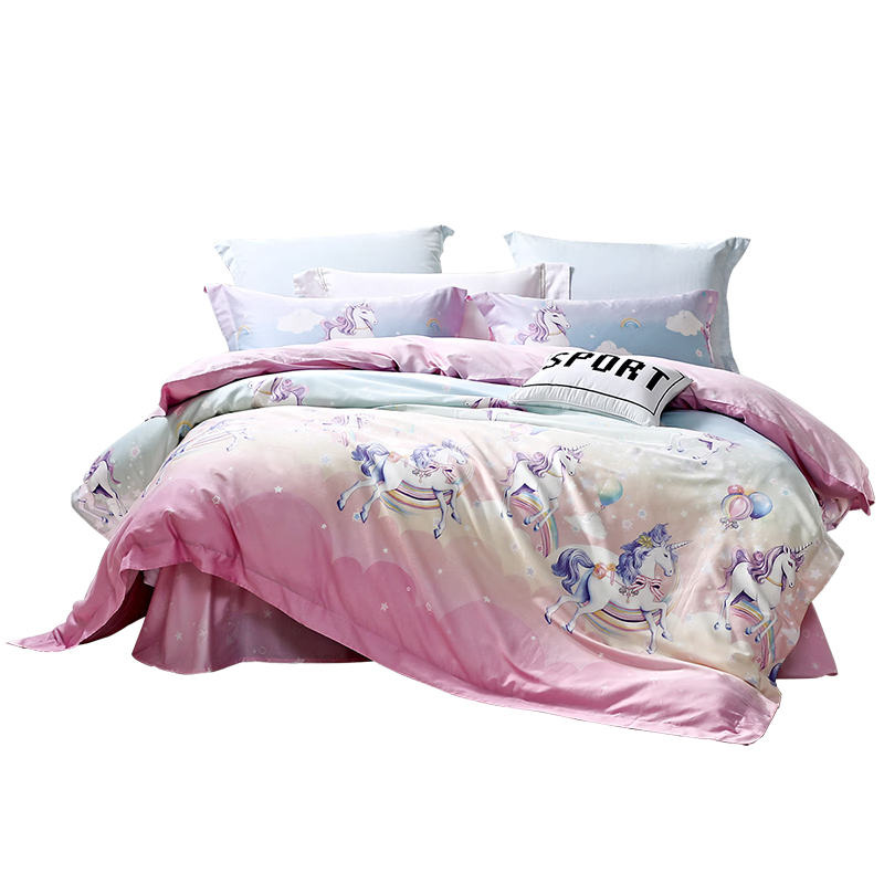 FUANNA Children's 100% Cotton Four-Piece Set 60S Long-Staple Cotton Pure Cotton Class A Bed Sheet and Quilt Cover All Cotton Children's Bedding Single/Double 203×229cm