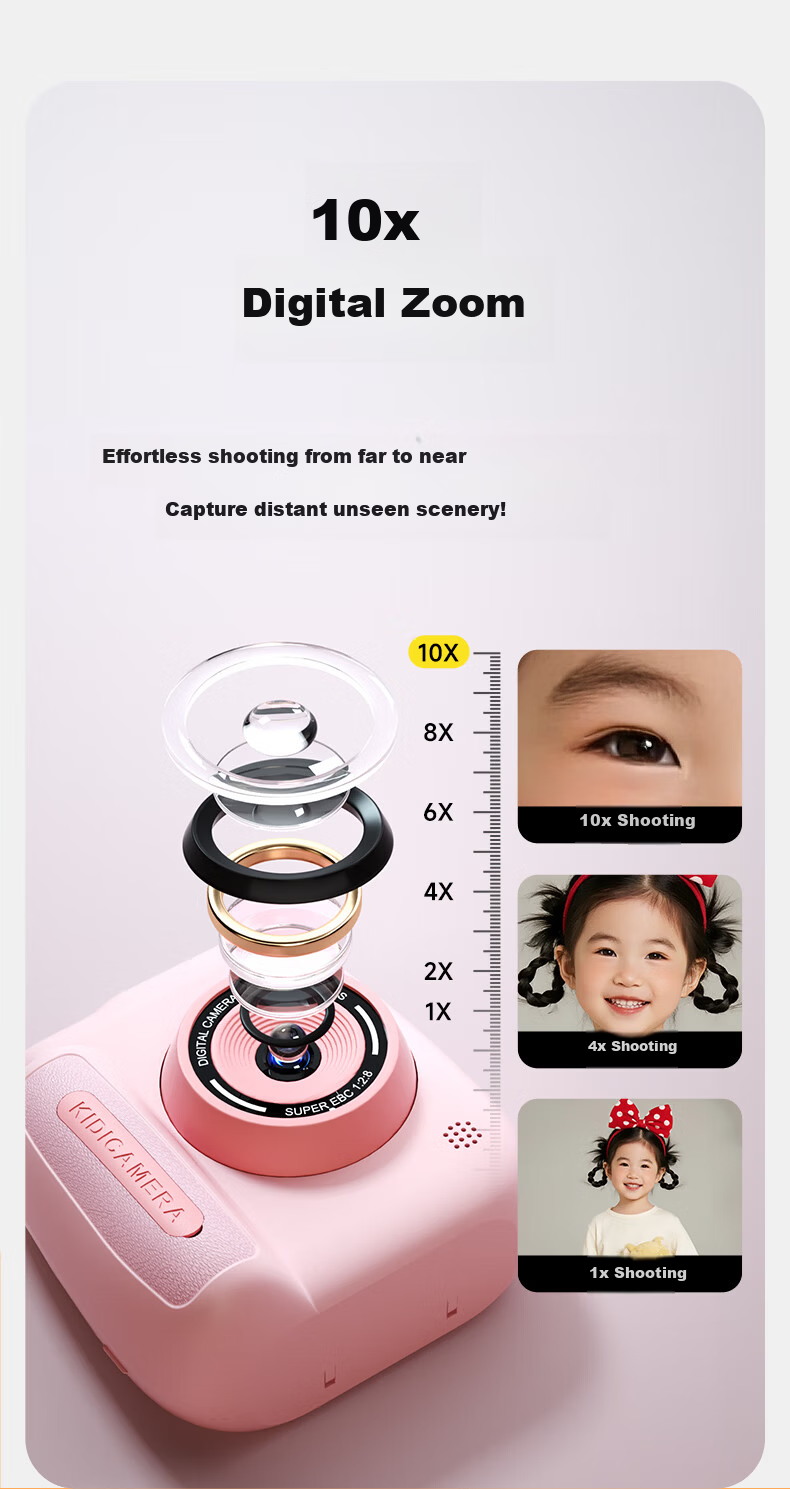 Leleyu Instant Print Kids Camera for Ages 7-14 Toy Birthday Gift for Boys and Girls Pink 8