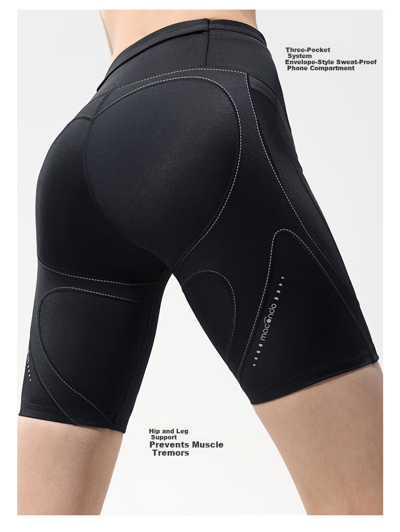 Macondo 7th Generation Marathon Running Compression Shorts with Support, Three Pockets, Sweatproof Phone Compartment, Black, Men's L 4