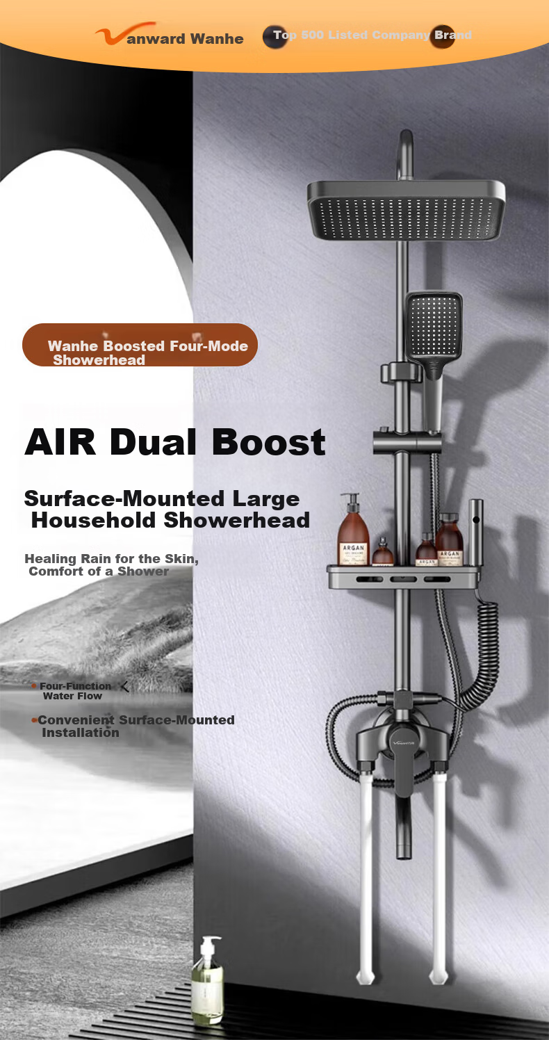 Vanward Surface-Mounted Shower Set Full Copper Faucet Pressurized Technology Bathing Rain Shower Set Home Gun Gray 1