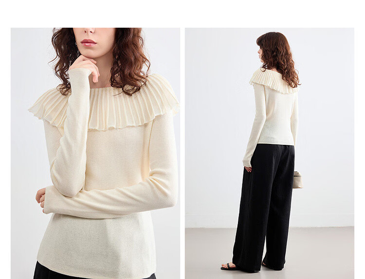 Demana Women's Elegant Spring Off-Shoulder Ruffle Slim Fit Knit Sweater with Mulberry Silk and Wool 7