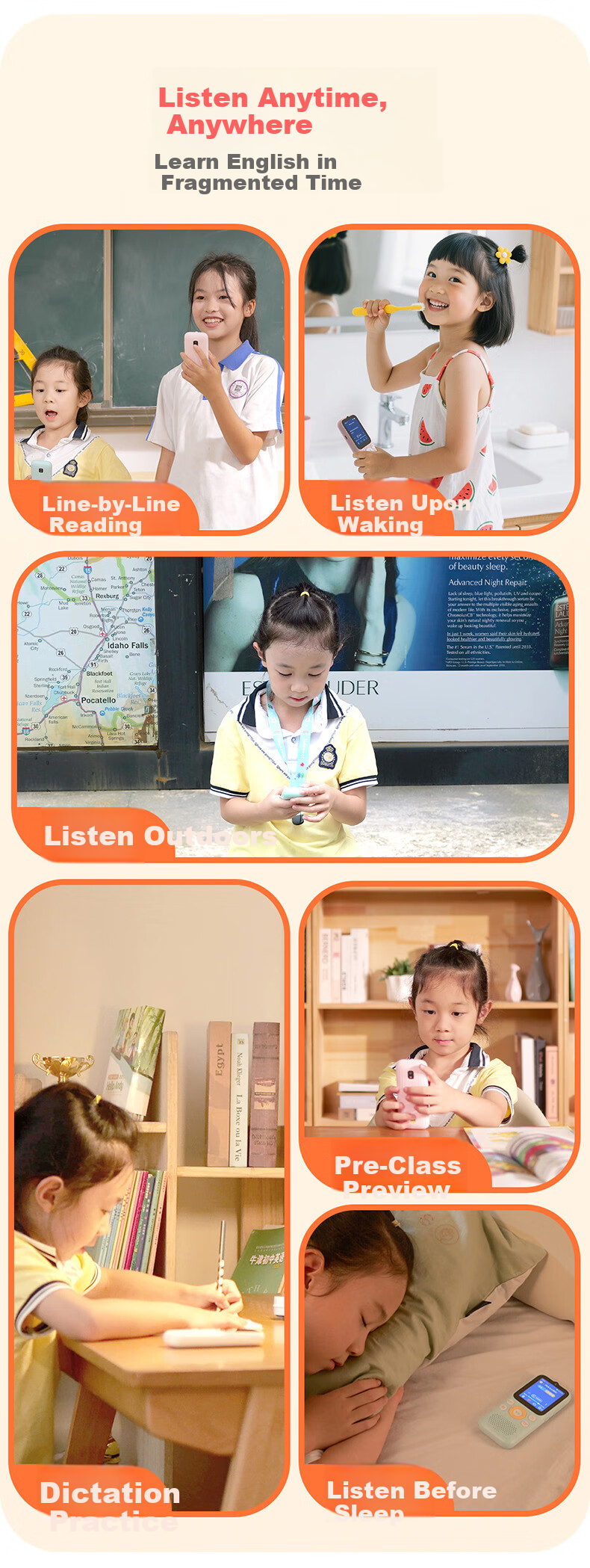 Listeneer K9Pro Hearing Aid English Listening Portable MP3 Ear Training Word Immersion Machine High School English Learning Device Story Companion Repeater Pink 128GB 15