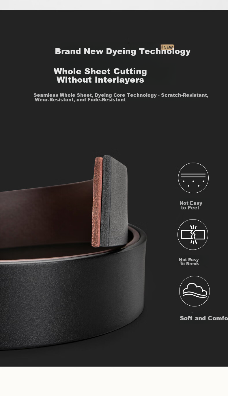 Cattlesboss Genuine Leather Men's Cowhide Belt with Pin Buckle, Top Layer Cowhide 1101 Black 125cm 5