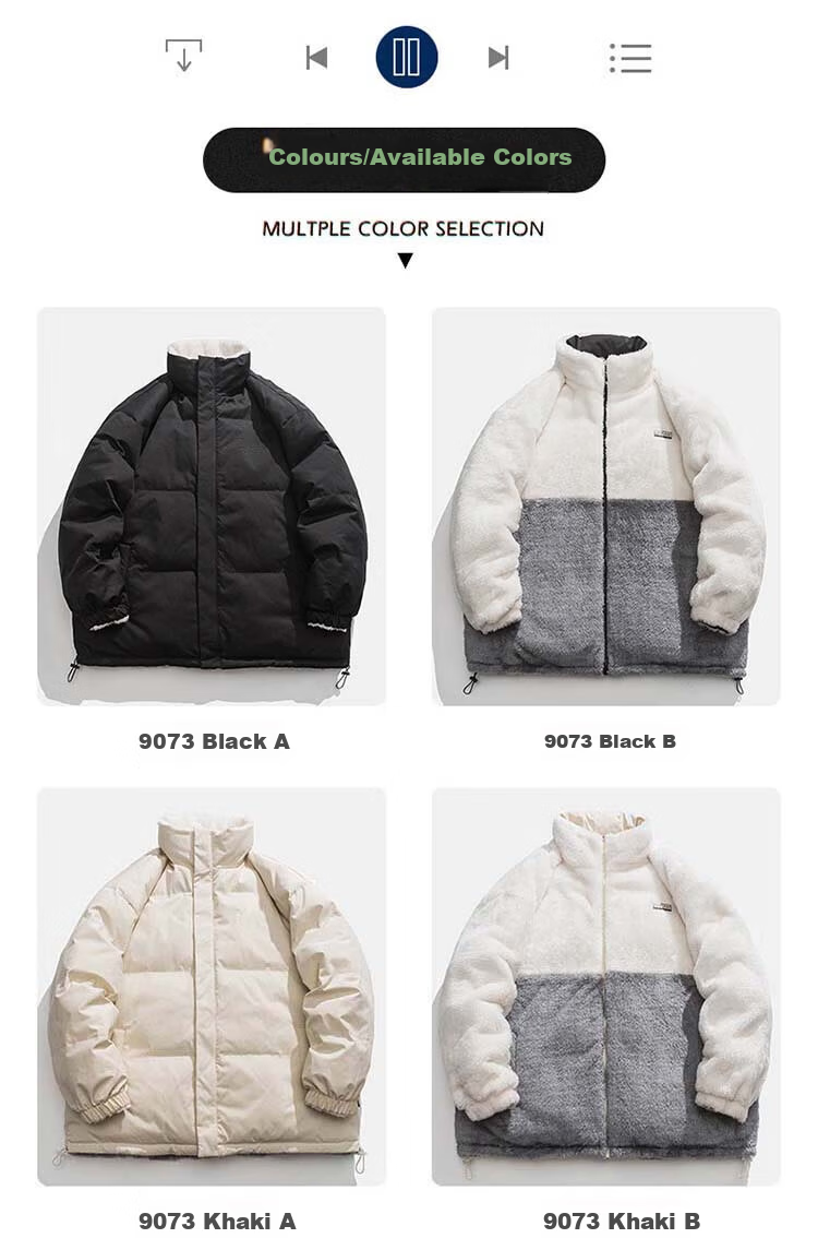 Miiow Men's Autumn Winter Lamb Wool Reversible Padded Jacket Trendy Brand Warm Cotton Coat Khaki S 4