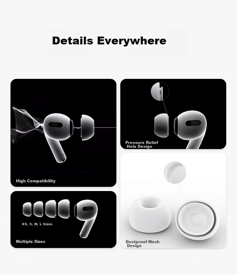 CangHua 4-Pack Earbud Tips Silicone Covers for Apple AirPods Pro 1/2 Wireless Earphones Accessories Small Size Anti-Slip Sport Earbud Caps 1