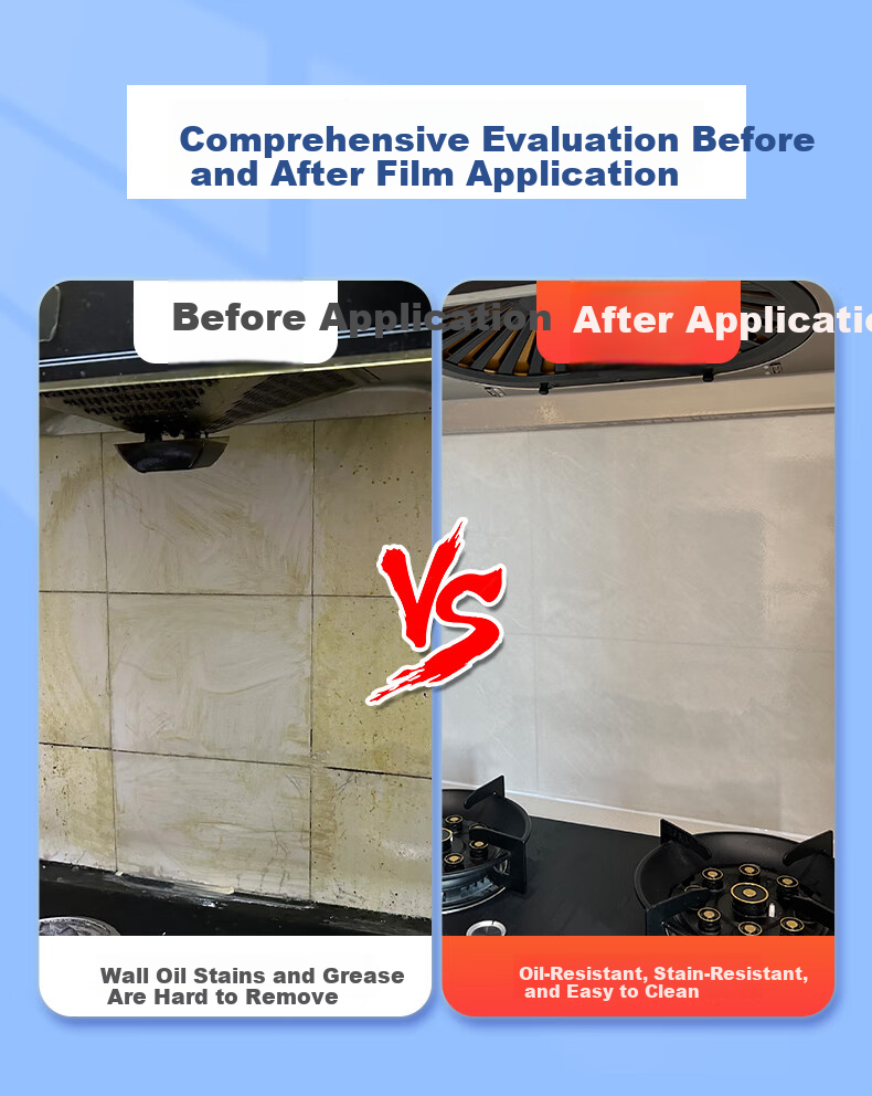 Xinuo Kitchen Oil-Proof Waterproof High-Temperature Resistant Transparent Tile Wall Sticker Protective Film for Range Hood Countertop Static Cling 4