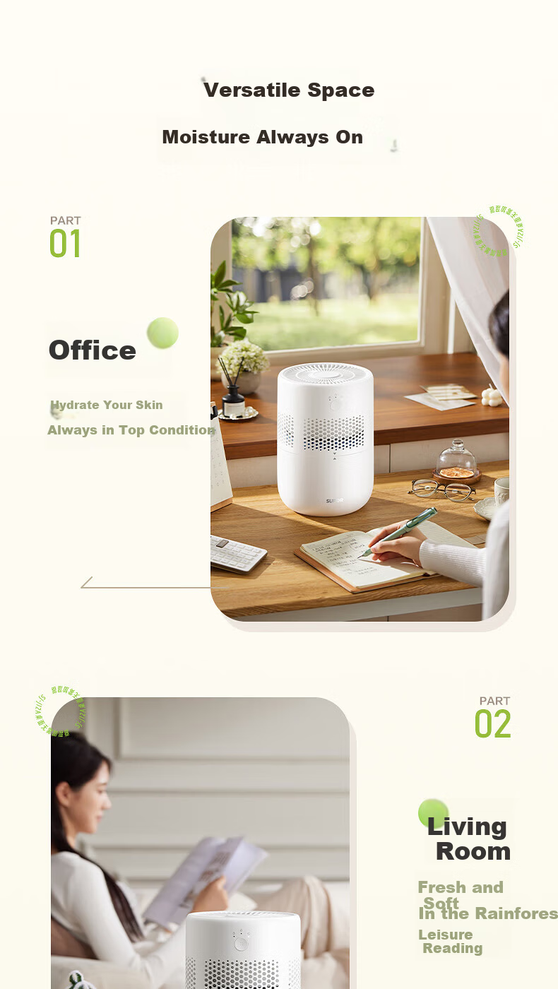 SUPOR SJ-J12A Ultrasonic Cool Mist Humidifier Desktop Quiet Office Bedroom Dormitory Home Baby Evaporative Small Humidifier Relieves Dry Throat Nasal Congestion Rhinitis Sensitivity 8