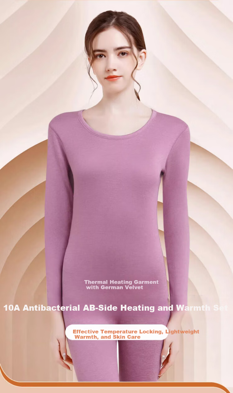 LangSha Women's Thermal Underwear 10A Antibacterial Mite-Resistant Double-Sided Fleece Autumn Top and Bottom Set with German Velvet Heating Fabric 1
