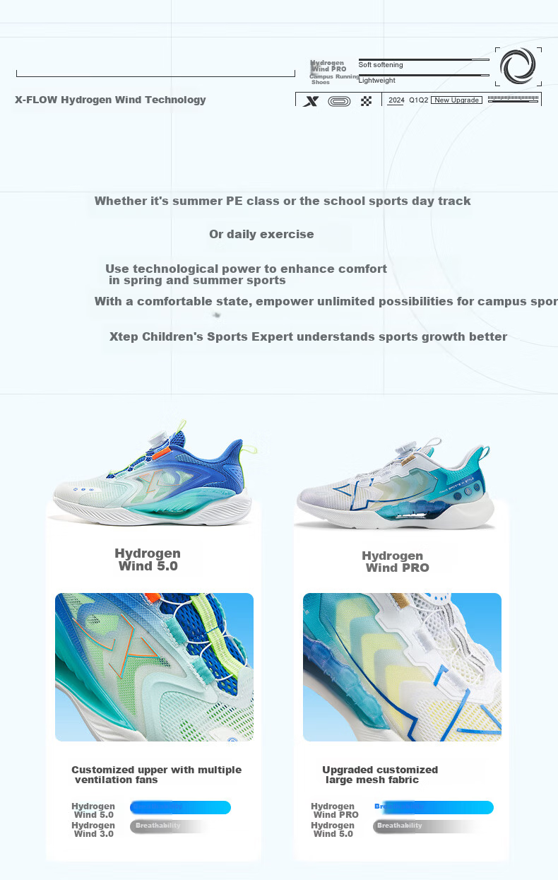 XTEP Kids Unisex Hydrogen Wind Knob Breathable Running Shoes XTEP White/Beijing Blue Size 38 2