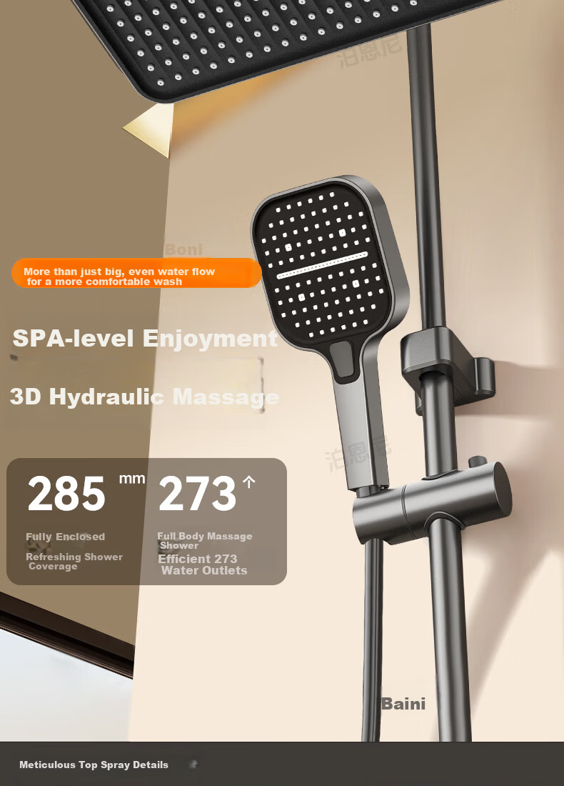 BOONEN Integrated Shower Set with Pressure Boosting, Smart Thermostatic Control, Spray Gun Faucet, Complete Bathroom Shower System 9