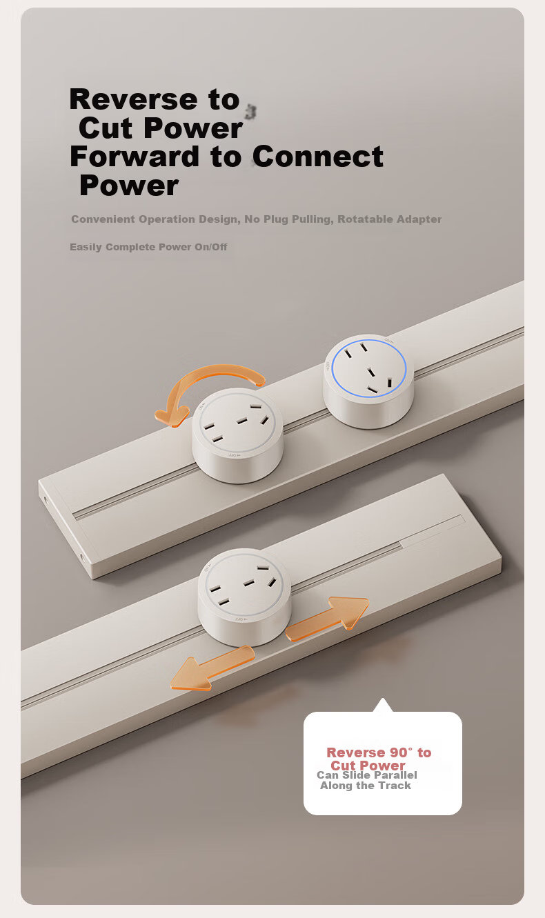 International Electric Track Socket Cream Style Surface Mounted Portable Power Strip Household Dining Kitchen Rail High Power Power Slide Socket Cocoa Egg Milk 50cm+Three 5-Hole Outlets 5