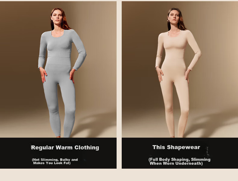Herbal Original Women's Thermal Underwear Set Autumn Winter New Slimming Heat Energy Waist Shaping Base Layer Shirt and Pants 6
