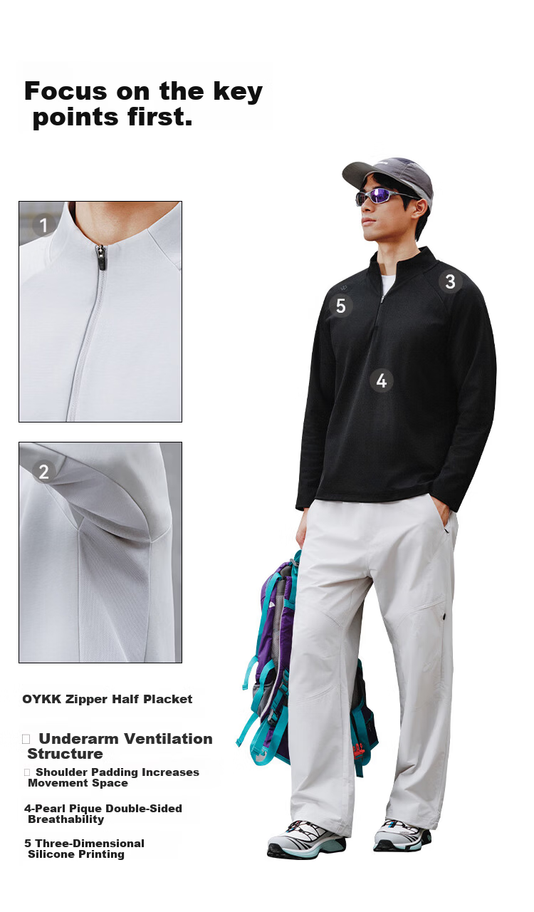 JD Jingzao Men's Spring Half-Zip Long Sleeve T-Shirt Quick-Dry Sweatshirt Base Layer Fitness Training Shirt Gray S 8