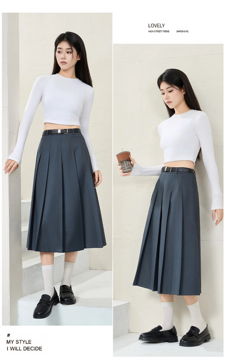 TUCANO Women's High-Waist A-Line Skirt, Mid-Length, Slimming, Simple Versatile Pleated Skirt, Off-White, XL 18