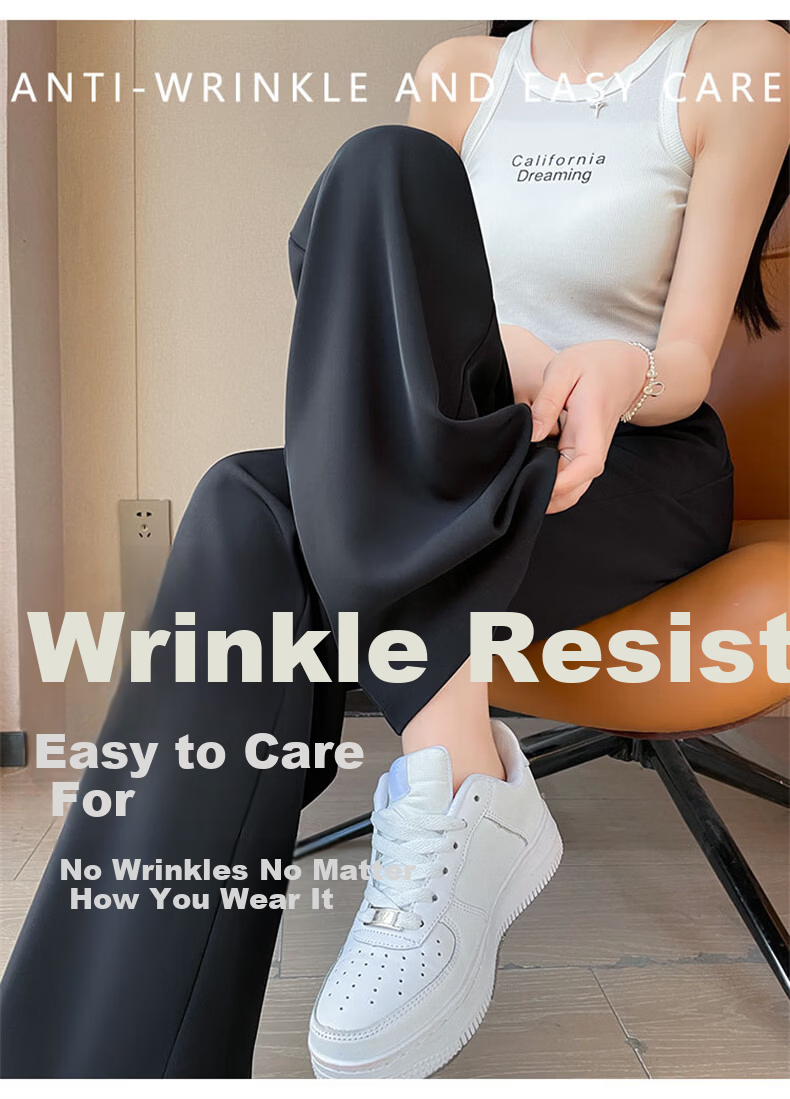 Langsha Elastic Waist Suit Pants Women Spring 2026 New Slim Straight High Waist Slimming Draped Casual Wide Leg Pants 6