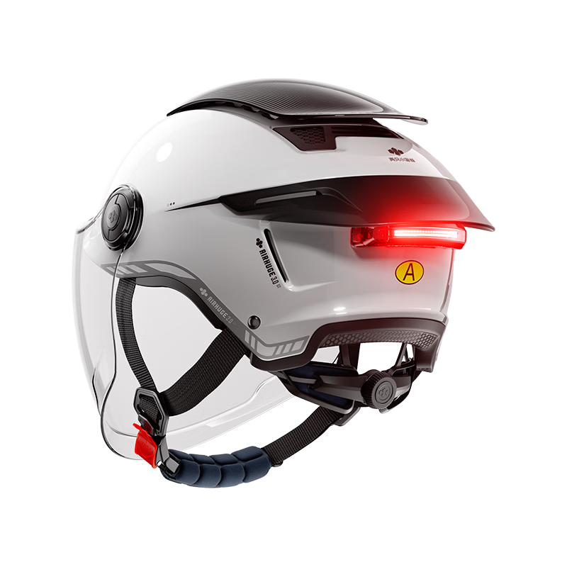 Two Little Bees 3rd Generation Zero-Feel Sunroof Helmet 3C Certified Electric Motorcycle Helmet Unisex Summer Sun Protection Half Helmet Breathable Safety Cap Large Rear Wing + Tail Light / Panda Whit
