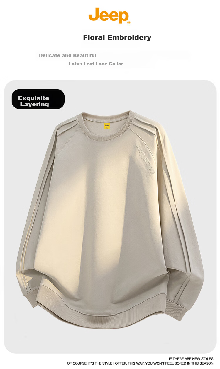 JEEP Men's Spring and Autumn High-End Embroidered Loose Fit Long Sleeve T-Shirt Sweatshirt Iron Gray L 8