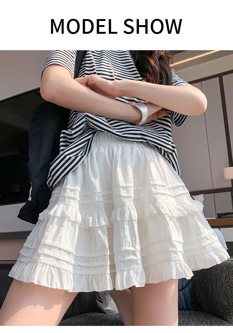Langsha White Short Skirt for Women Spring Summer Slim Fit Patchwork Cute Anti-Exposure Ballet Style A-Line Puffy Cake Skirt 15