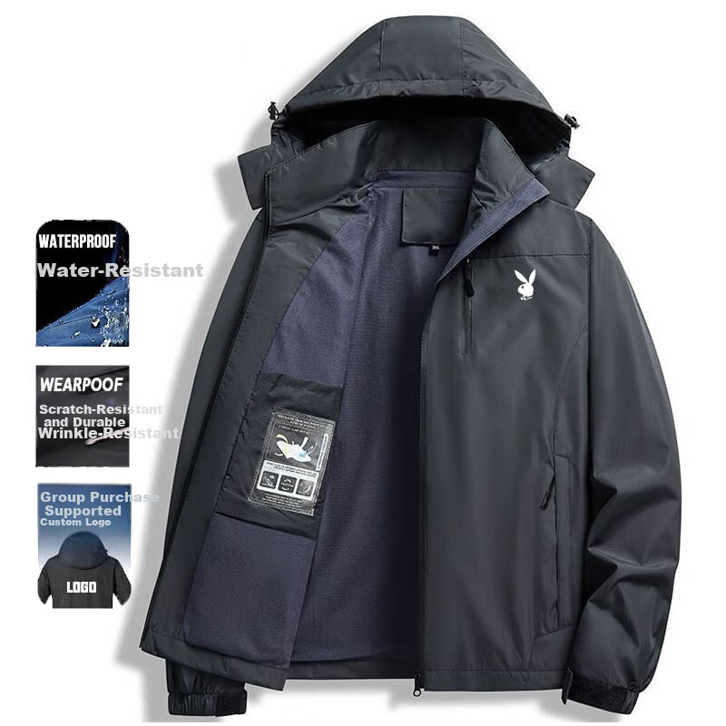 PLAYBOY Men's Cotton Jacket Autumn Winter Hooded Warm Fleece Lined Casual Loose Coat Off-White 7XL 9
