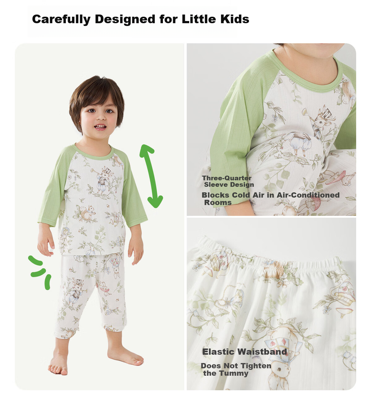 Weierberu Unisex Kids Spring Summer Striped Sweat Fabric Three-Quarter Sleeve Homewear Two-Piece Set Infant Baby Bread Little Lamb Size 90 9