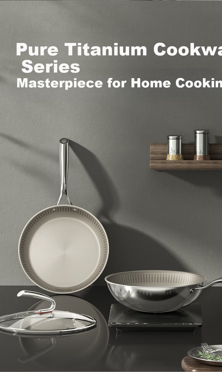 JD Jingzao Titanium Pure Titanium Flat Bottom Pan [Million Micro-Pores Non-Stick] Frying Pan Stir-Fry No Coating Gas and Induction Cooker 28cm 16