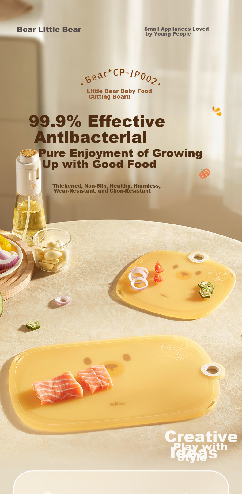 Bear Antibacterial Food Prep Cutting Board Double-Sided Household Fruit PP Plastic Small Chopping Board 19x20cm 1