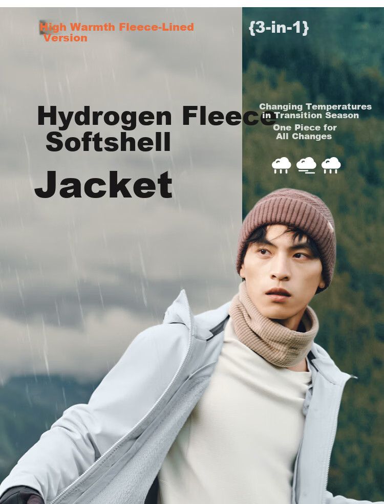 Beneunder Men's Jacket Windproof Fleece Liner Outdoor High Elastic Detachable ST018 Dark Black XL 37