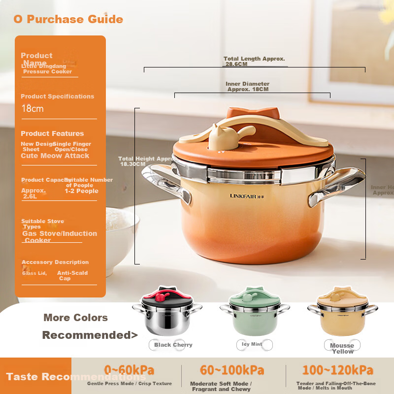 LINKFAIR Mini Pressure Cooker Small Household Explosion-Proof One-Button Press 1-2 Person Mini Pressure Cooker Compatible with Gas and Induction Cookers