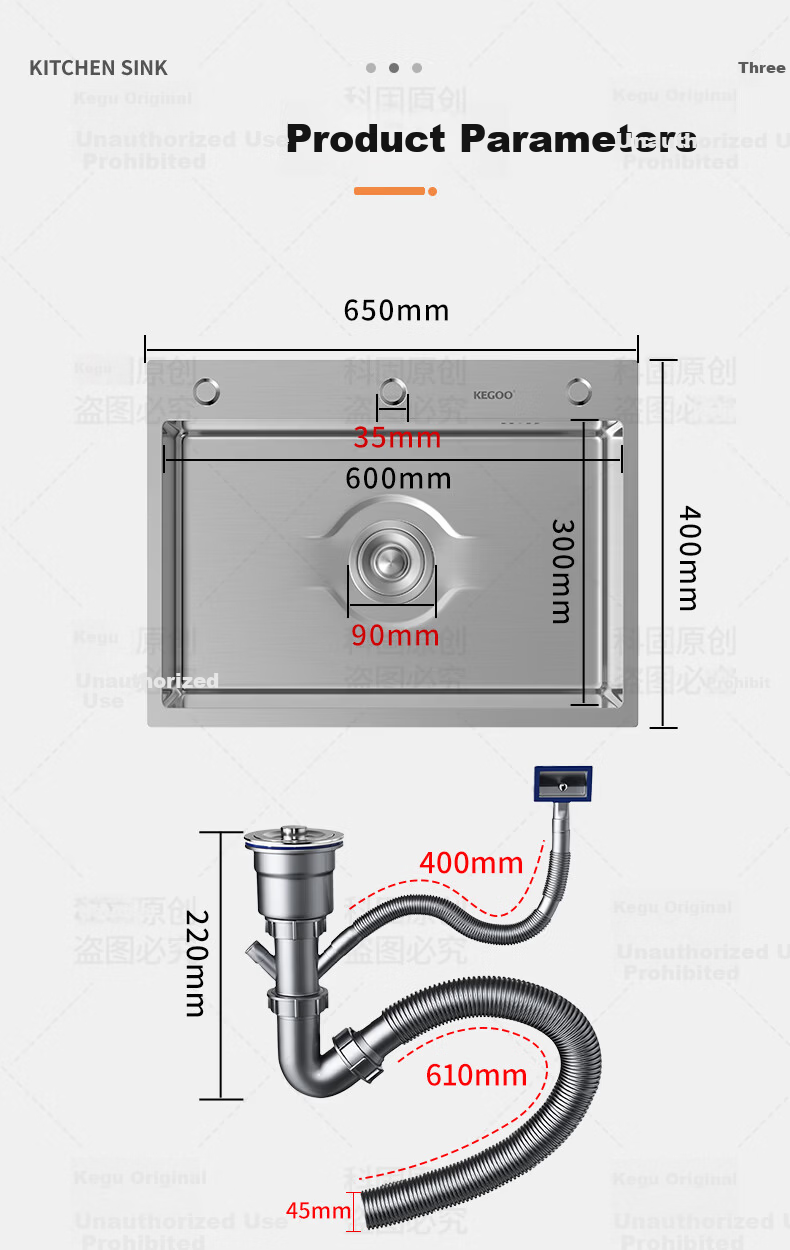 KEGOO Large Single Bowl Kitchen Sink Stainless Steel Vegetable Washing Dishwashing Basin Integrated Sink 65x40cm K8036 6