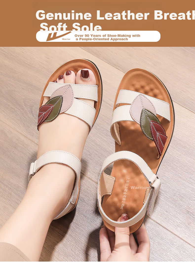 Warrior Mom Sandals Middle-aged and Elderly Women 50-60 Years Old New Summer Non-slip Soft Sole Genuine Leather Grandma Shoes 0679 Black Size 43 1